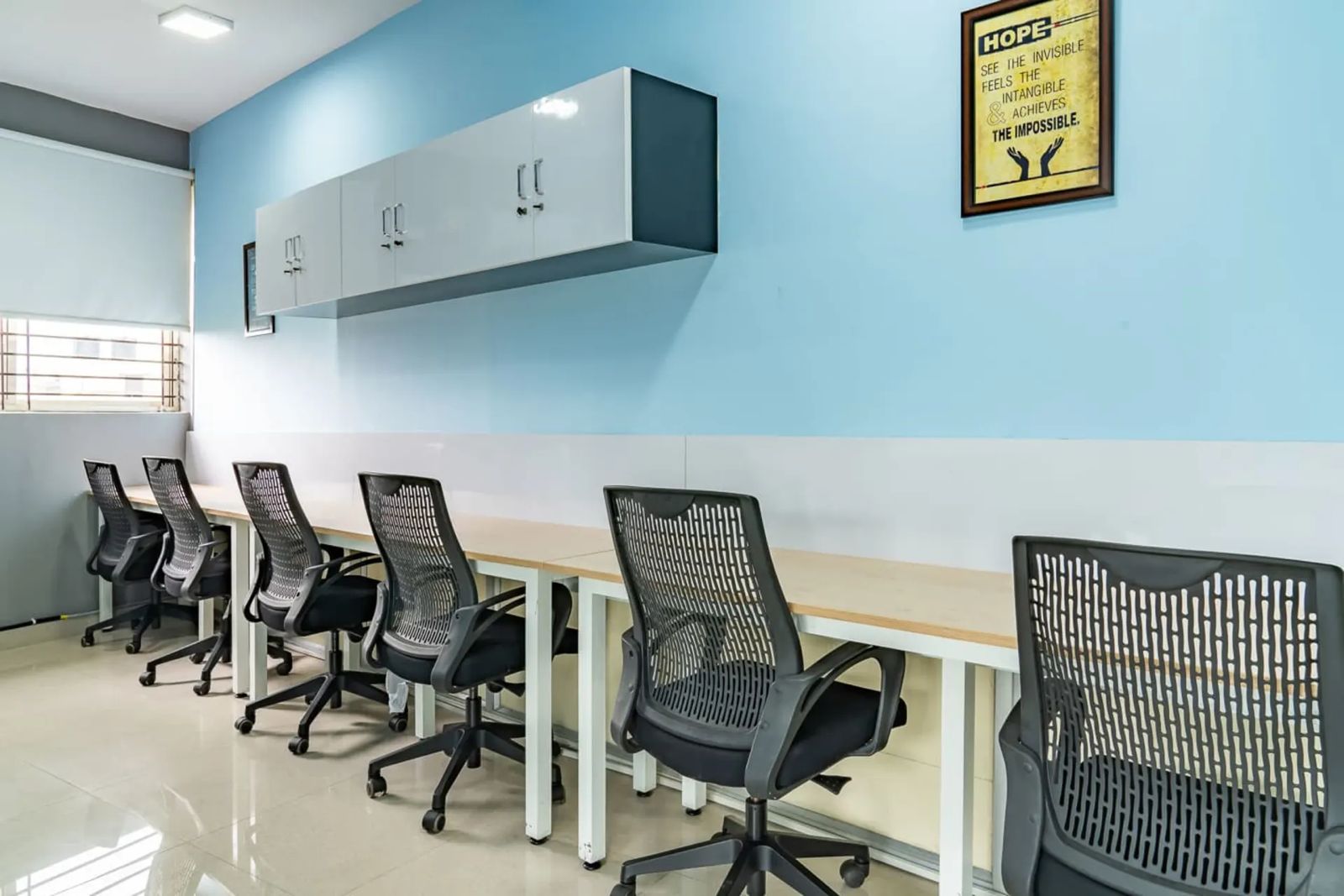 Dedicated desk row in coworking space